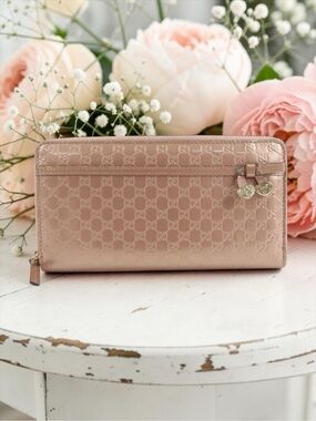 Gucci Microguccissima Patent Leather Zip Around Wallet - Metallic Pink-CALLOUTS